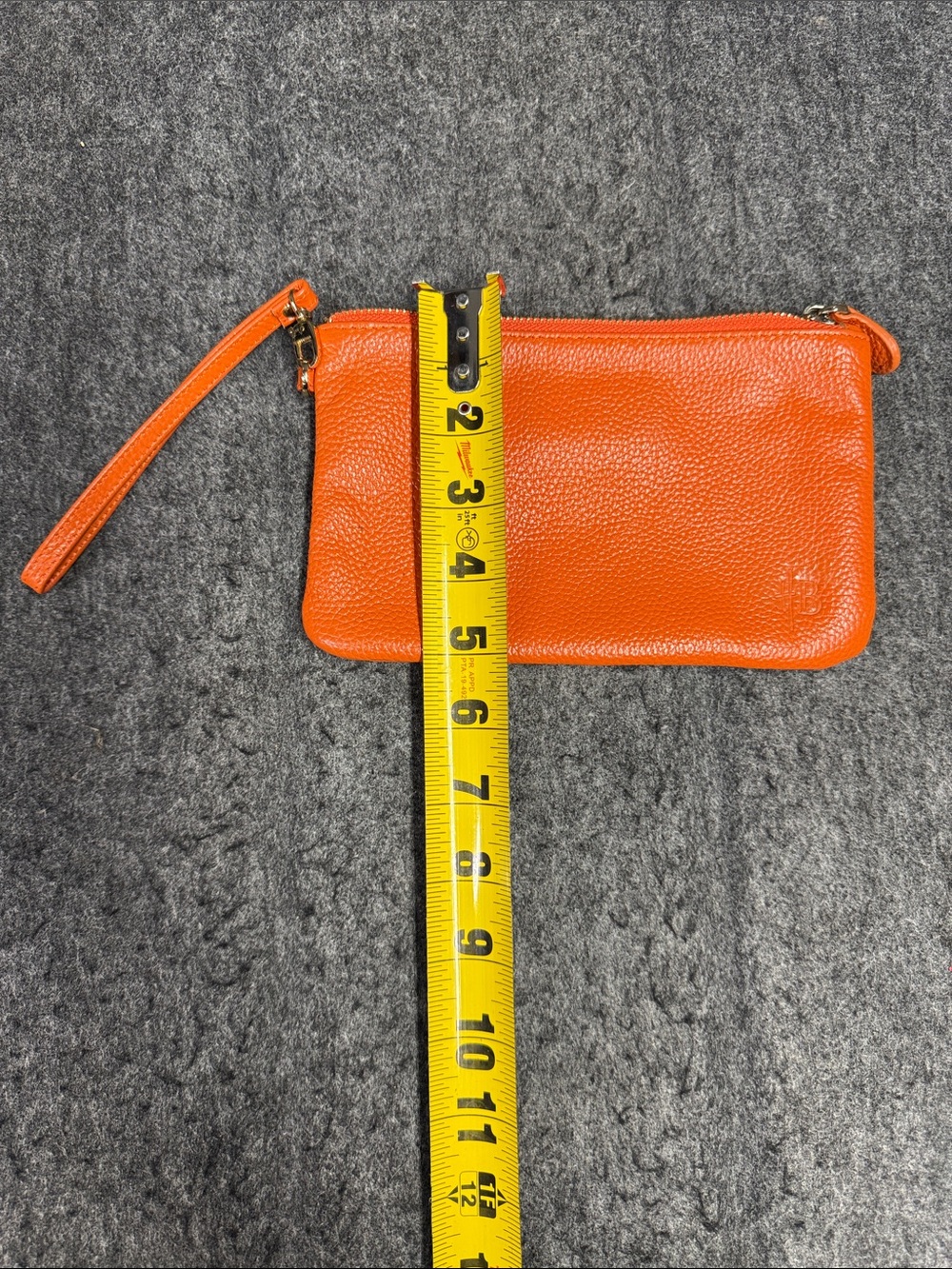 Handbag Buttler Pebbled Orange Leather Wristlet Clutch - Women Bags - Picture 5 of 8